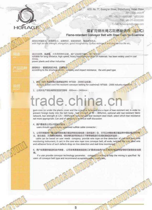 1250S coalmine rubber transport belt