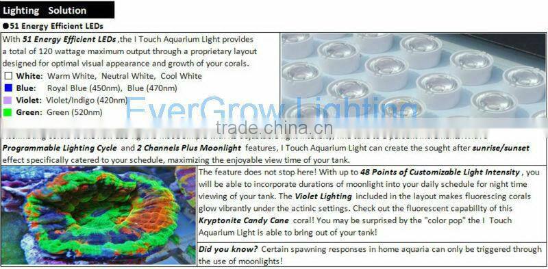 Touch Control 120W Auto Dimming Pendent LED Aquarium Lamps for Marine Coral Reef Tank