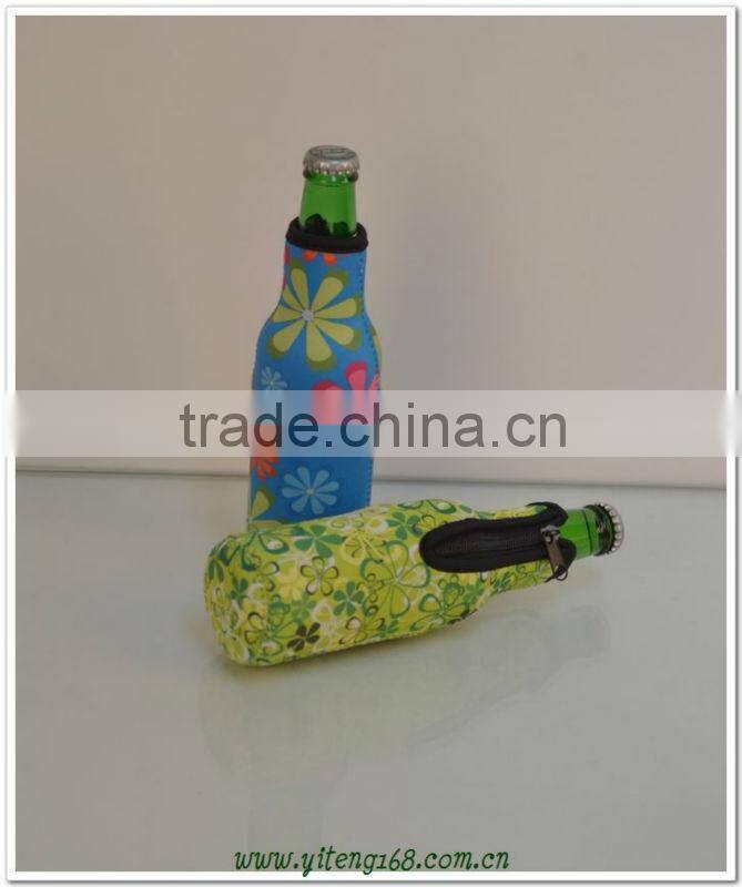 Zipper neoprene bottle cover with heat trandfer printing