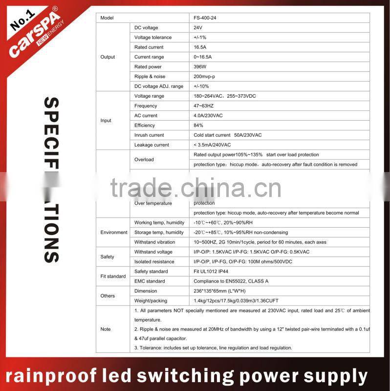 24v rainproof switch power supply 400w