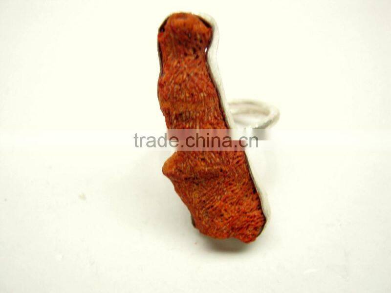 Raw Sponge Coral Natural Gemstones Ring, Matt Finish Adjustable Rings, 925 Solid Sterling Silver Coral Rings