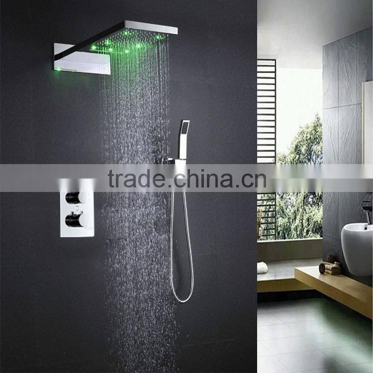 concealed led 3 color shower mixer 3 function wall mounted thermostatic shower faucet mixer with hose