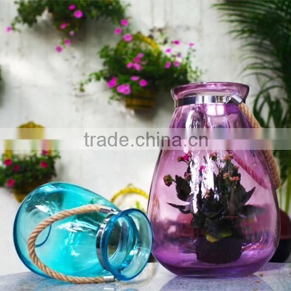 large capacity colored frosted glass candle holder with handle