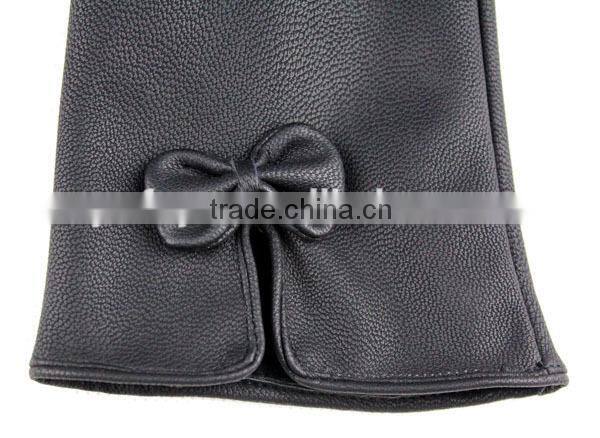 black ladies cheap PU synthetic leather gloves