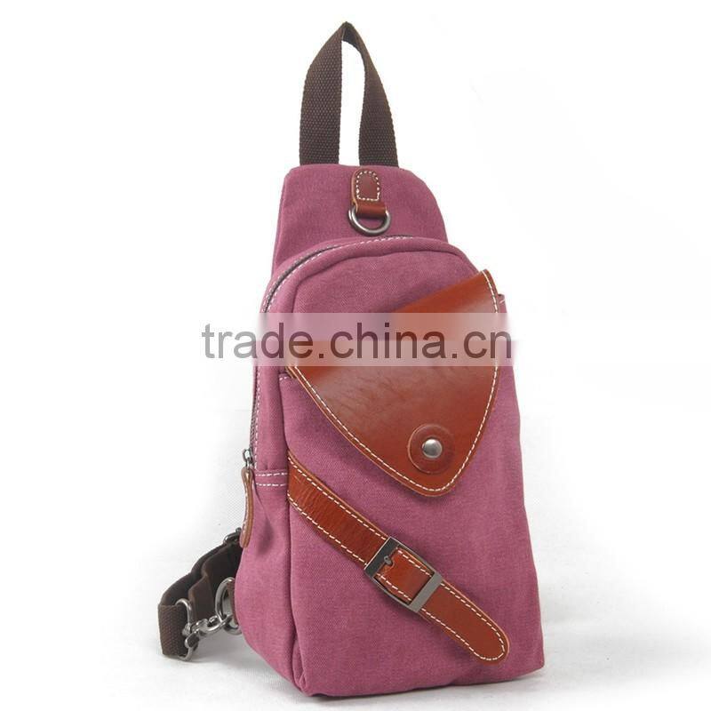 Wholesale canvas camouflage chest bag with leather trim canvas chest bag for man