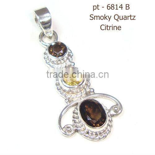 925 Stamped Sterling Silver Citrine Semi Precious Gemstone Pendant