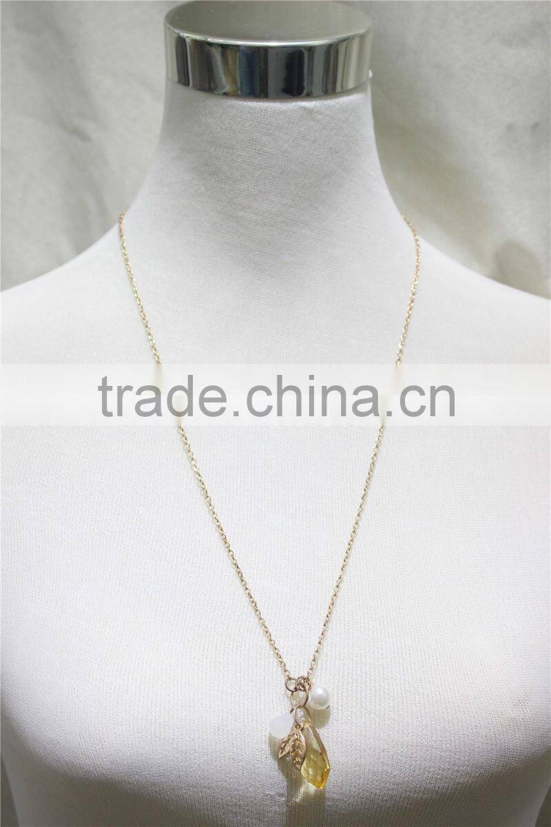 Newest Yellow & White Waterdrop Shape Pendant Necklace Pure White Pearl Necklace 2016 Fashion Wholesale