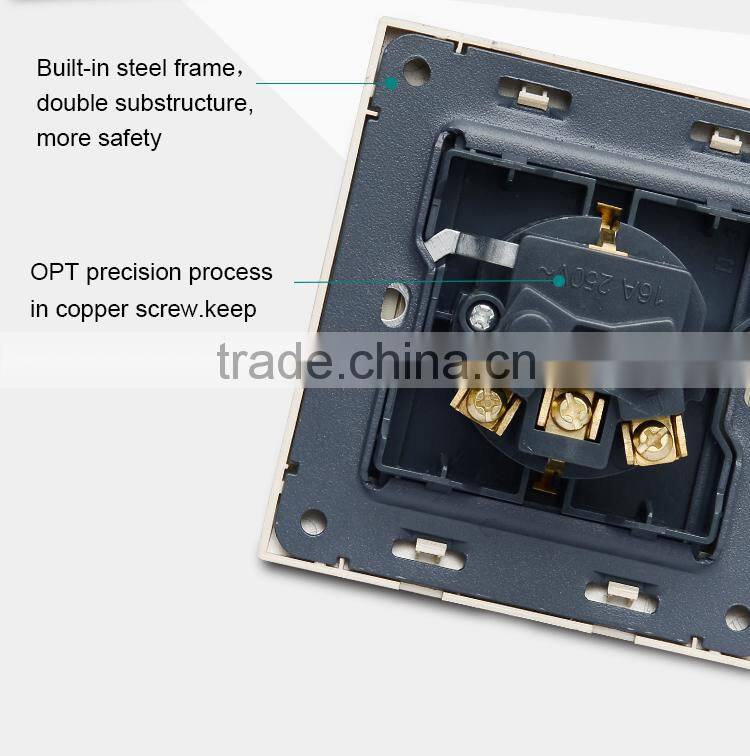European standard luxury style gold pc panel 2 pole pin socket outlet and plug