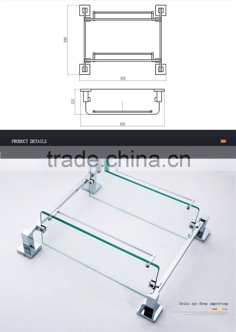 1202 bathroom accessory new A square Double glass shelf hotel use modern kitchen