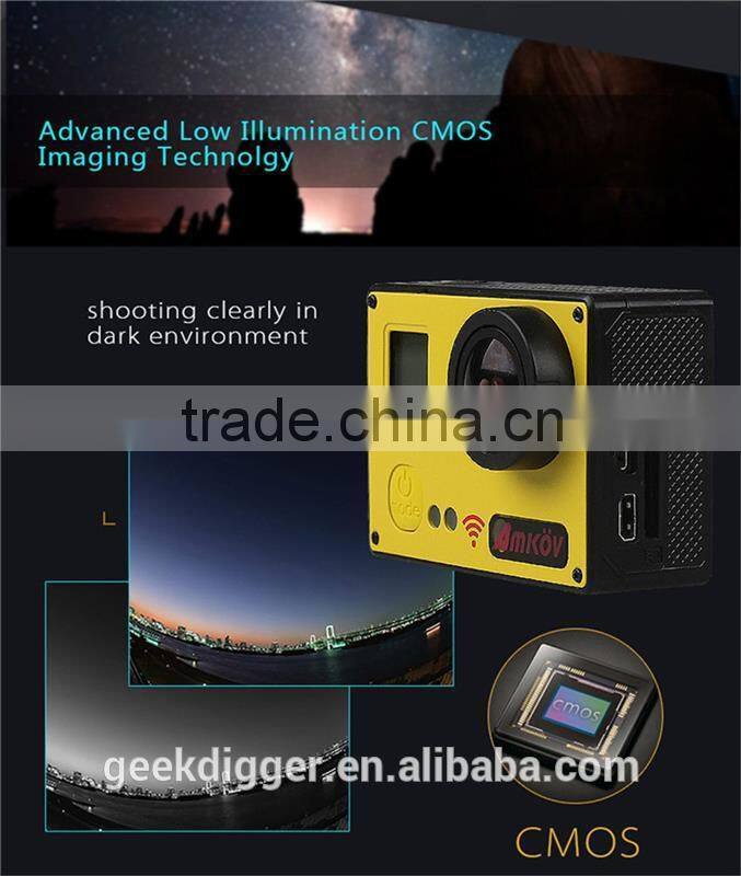 Yellow AMK7000S 4K 2.0" LCD 170 Degree Wide Angle Waterproof Wifi Action Camera with Remote Control Watch
