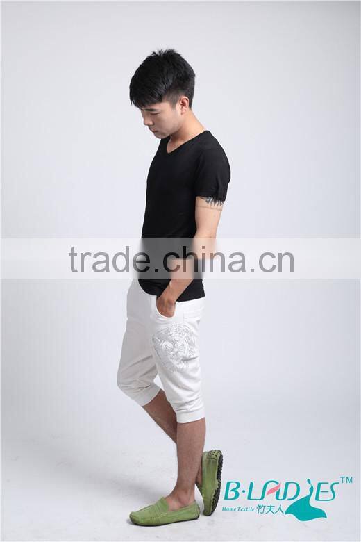 2015 bamboo men breathable tops fashion summer mens' V neck black wholesale t shirt