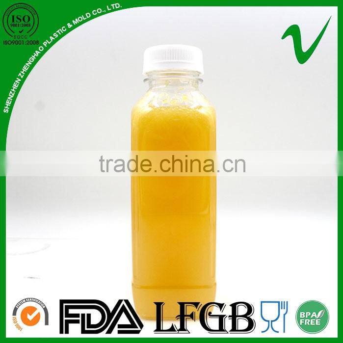 450ml cold press juice clear plastic french square bottles with food grade