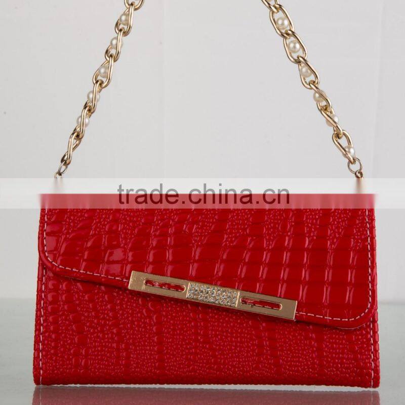 2015 latest design pearl chain tote bag design leather cell phone case for iphone 6