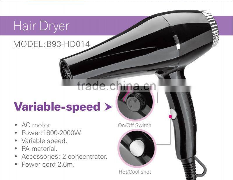 1800-2000W AC motor hair dryer. Variable speed Professional hair dryer