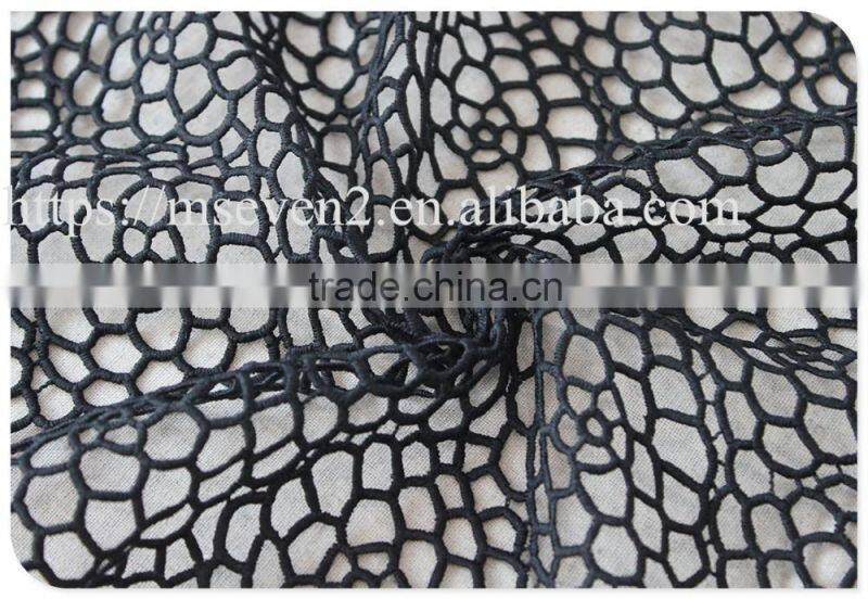 Fashion design allover polyester water soluble crochet lace fabric in black