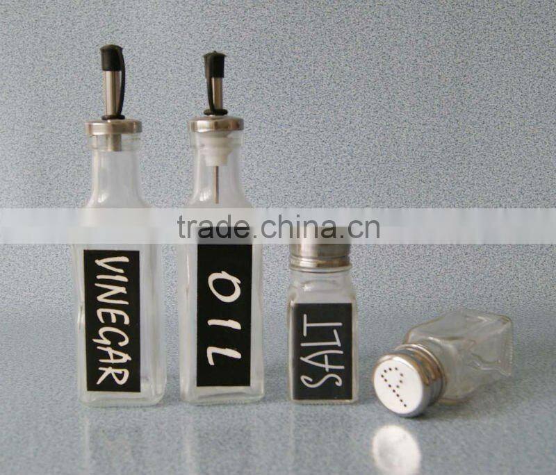 beautiful design square with decal glass spice set