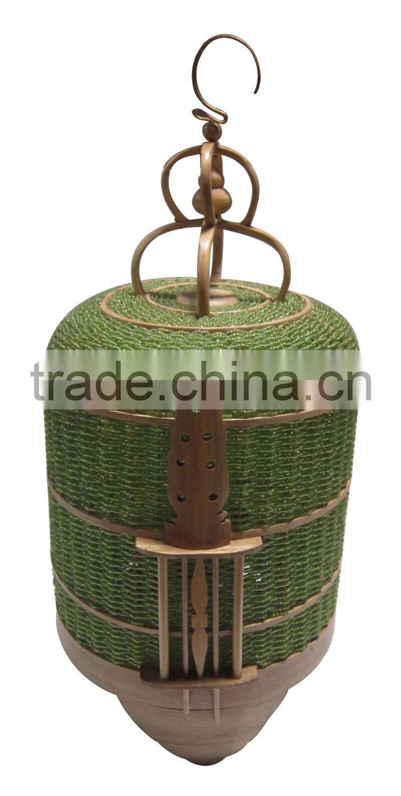Brown color bamboo bird cage included electric wire, socket and light bulb