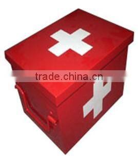 Red metal medicine cabinet