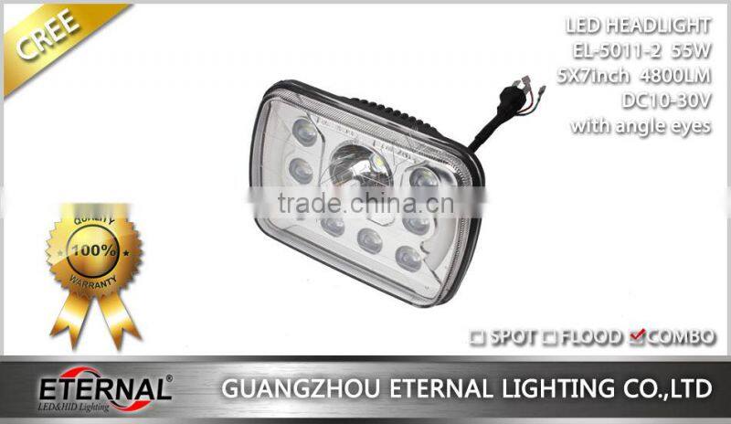 5x7in 55W sealed beam led headlightsealed dual beam with halo ring H4 plug for automotive Jeep off road 4x4 racing vehicles