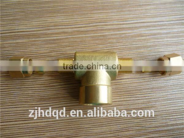 3 way brass hose connector with valve , T-type hose barb ,brass electrical connector,female thread