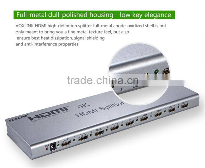 VOXLINK 1x8 HDMI splitter 4K(HDMI 1.4,HDCP1.4 ,4K,IR extension, EDID management, RS232) EU/US/UK/AU