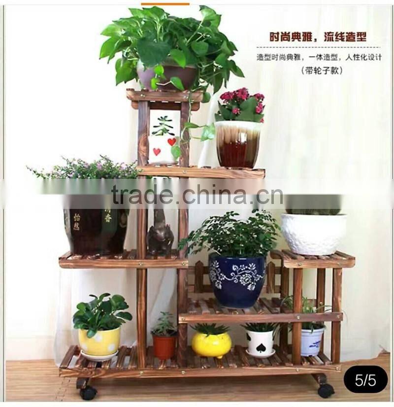 China factory wholesale antique wooden plant stand with wheels