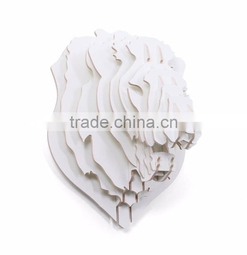 DIY 3D Wooden Puzzle Lion Decor Fake Animal Heads Faux Lion Head Wall Decor Carved Wood Art