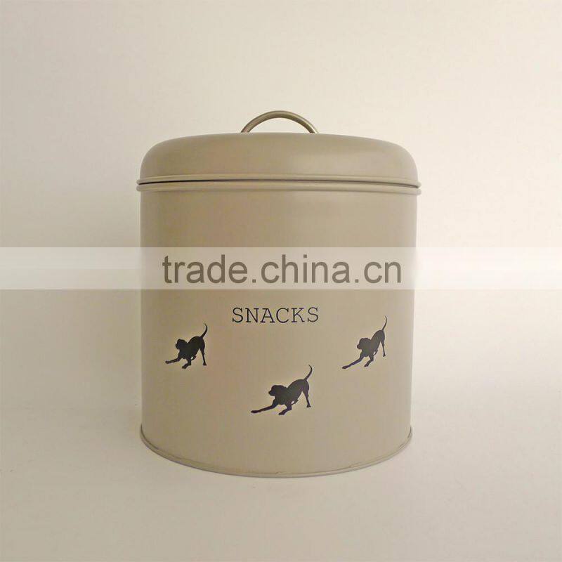Metal Cat Dog Pet Dry Food Storage Container Tin with Scoop, Cream