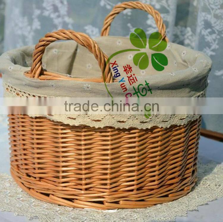 handmade wicker/rattan stroage basket with 2 loops handle