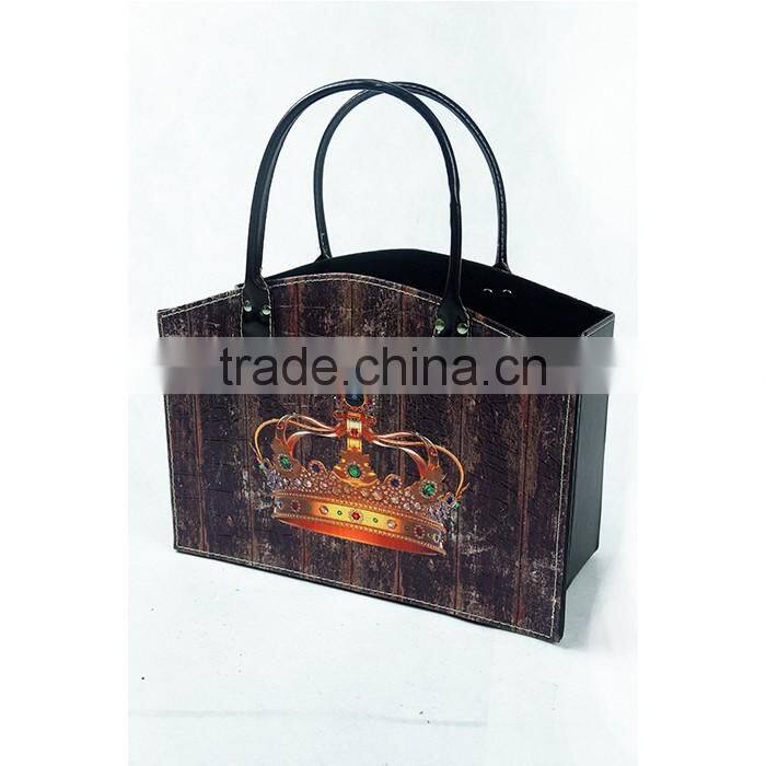 Faux Leather Crown Print Organizer Storage Basket / Magazine & Newspaper Holder Bin