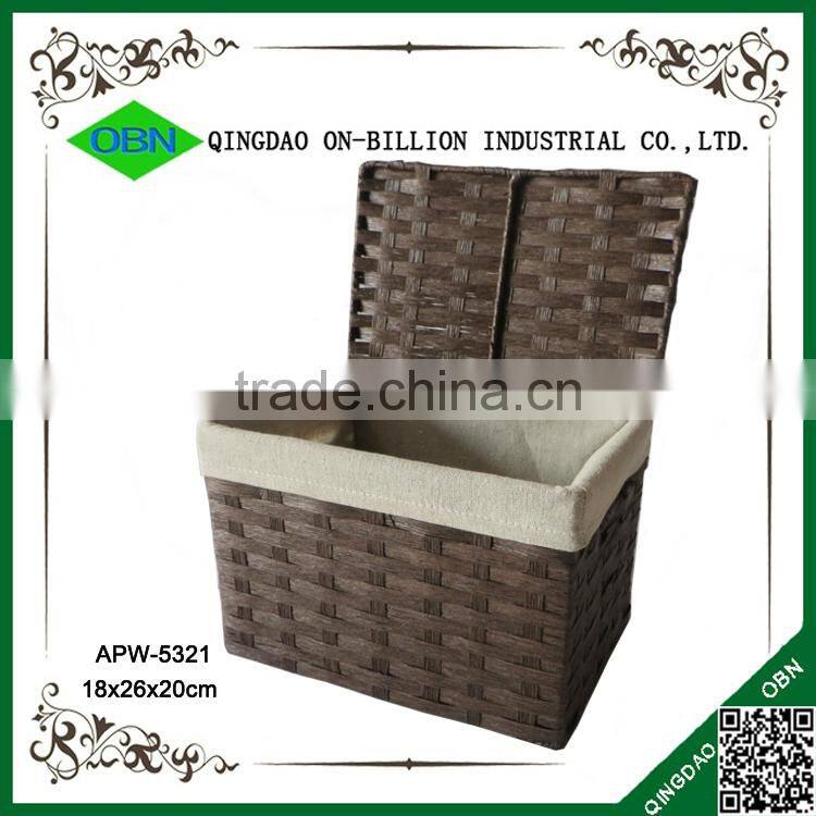 Decorative hand woven paper rope brown laundry hamper with lid