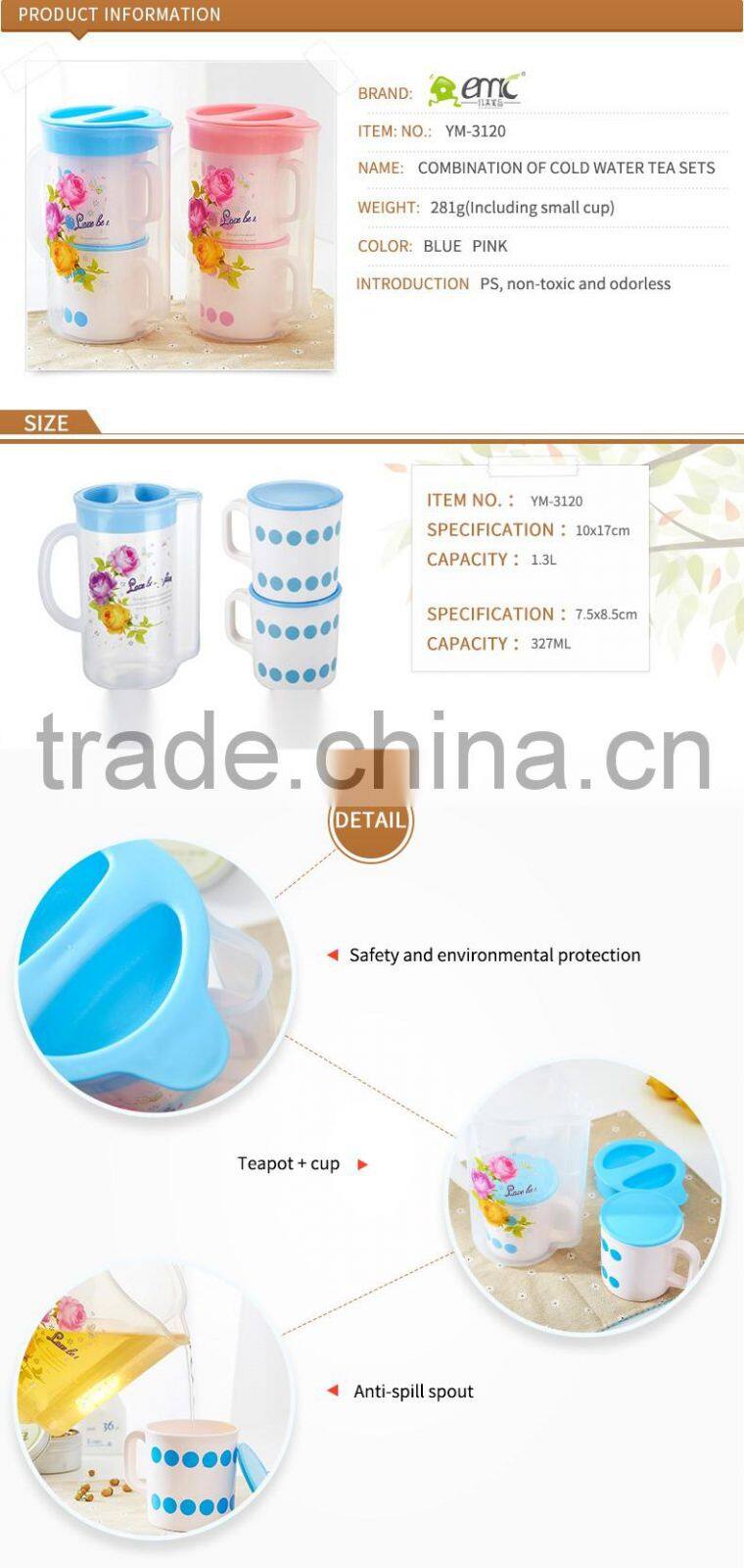 Set of 3 pcs Double Layers PP Cold Water Teapot Jug Plastic Kettle