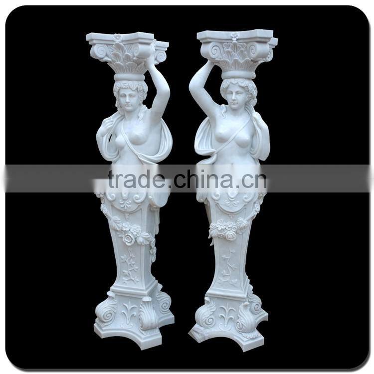 Garden decoration hot sale stone carvings and sculpture column with woman statue sculpture