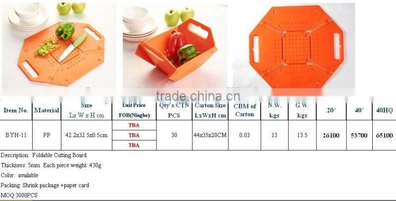 Plastic Folding Cutting Board/plastic foldable wishing basket