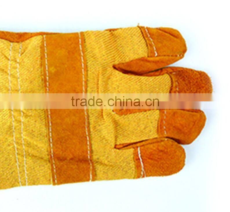 Yellow color welding protective leather gloves for men, short cuff