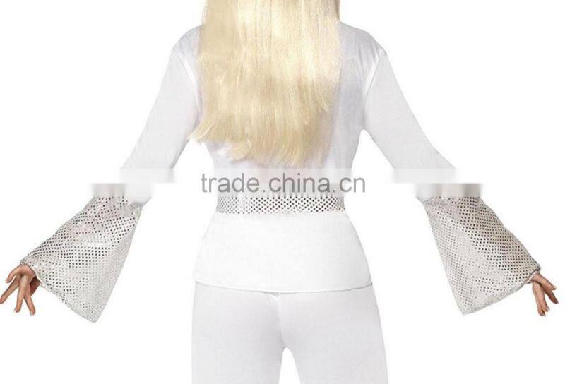 Wholesale Custom Women's halloween white top pants and belt 70's Disco Lady Costumes Adults