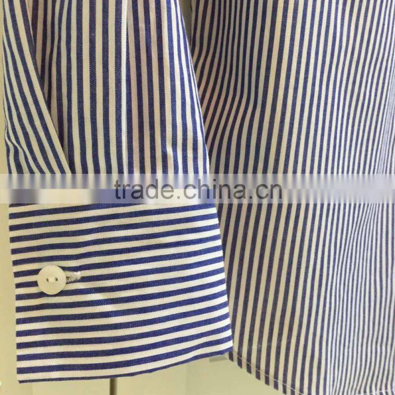 Europe style women striped dress shirt tops long sleeve cotton blouse