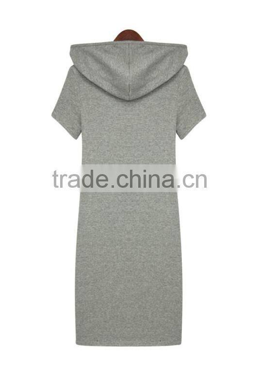Custom silk screen printing logo cotton french terry slim fit short sleeve sweat hoodie dress for women