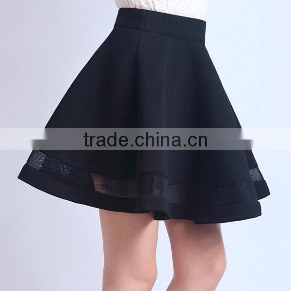 Customize garment manufacturer a-line mini black sexy girls cute short skirt with organze