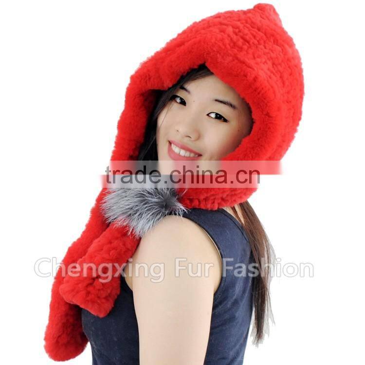 CX-C-242M Hand Knitted Women Real Rex Fur Animal Cap