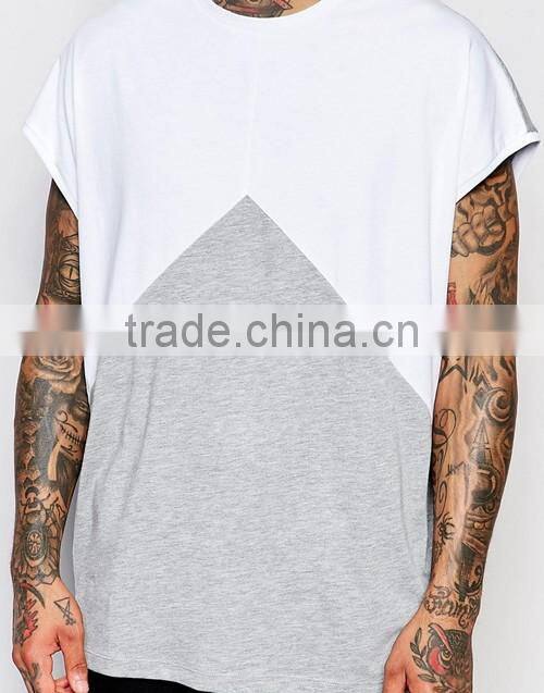 Cheap price super oversized sleeveless cut and sew casual men t-shirt