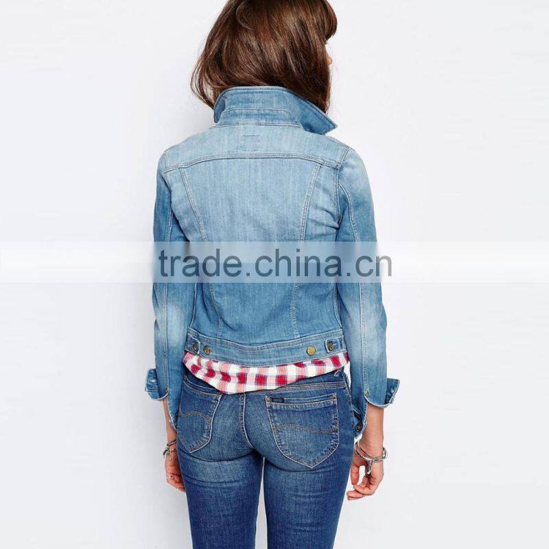 High quality lower price slim women denim jean jacket wholesale new design