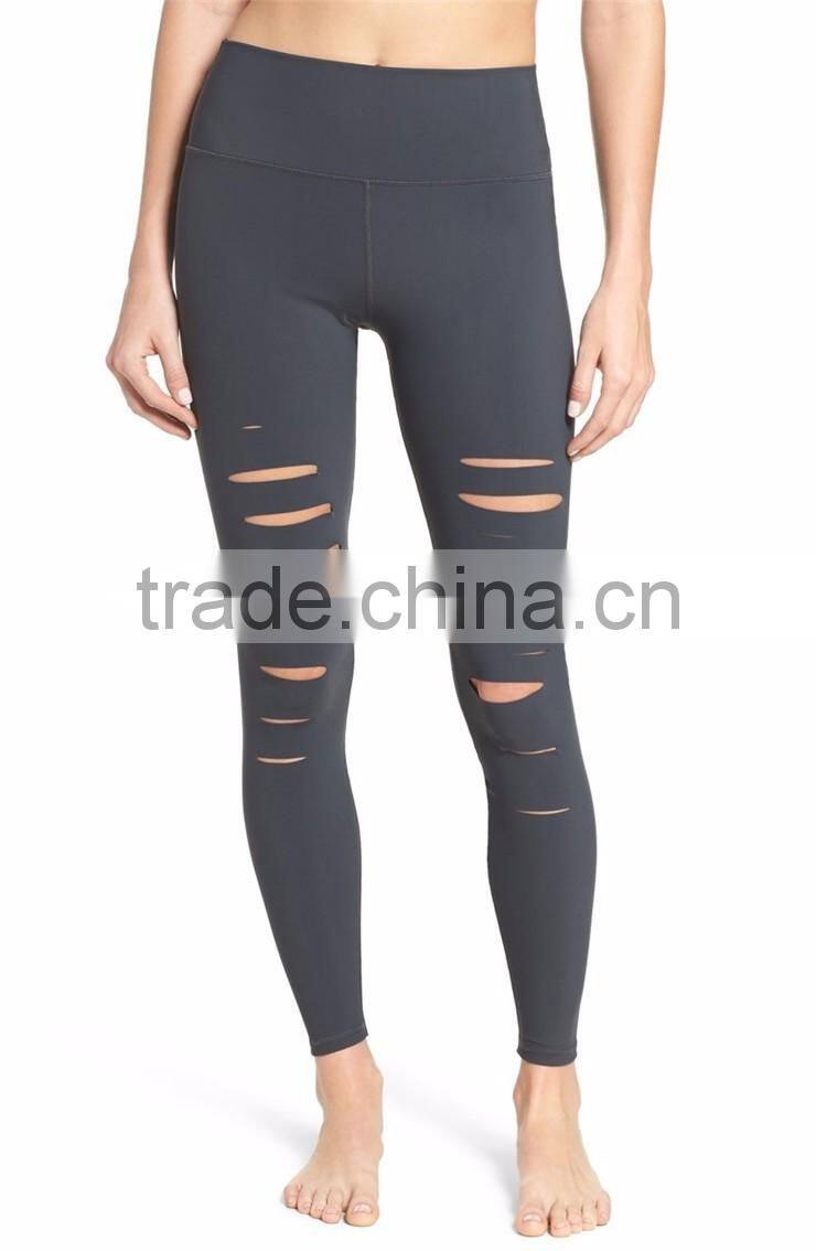 MGOO Custom Design Plain Distressed Yoga Pants Fitted Ripped Airbrush Women Leggings