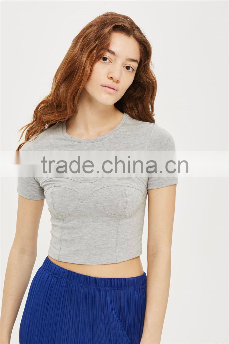 MGOO Custom Made Fashion-forward Cup Detail Short Sleeve Tank Tops Plain Fitness Stretch Cotton Crop Top