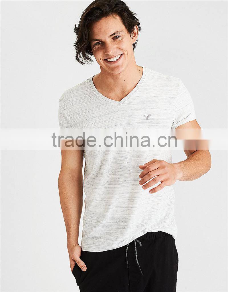 MGOO Customize Your Embroidery Logo Bulk Blank Roll-up Sleeve T-shirts Mens V Collar Cotton T Shirt