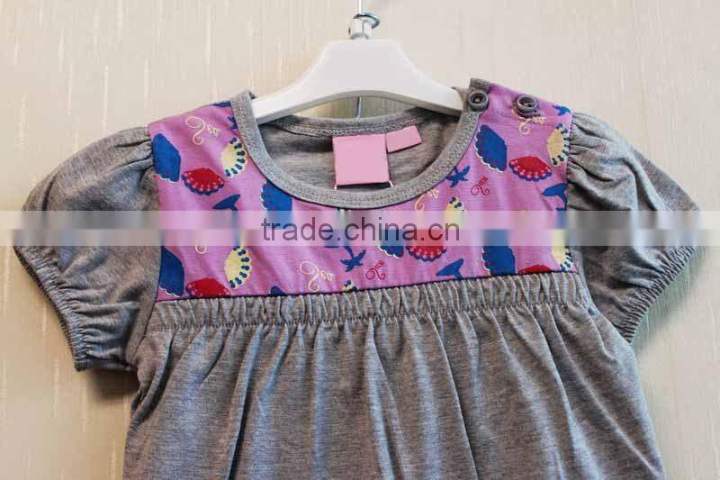 Wholesale Kids Girls Summer 2 Pcs Set Grey Cap Sleeve Top 100% Cotton Knitted Clothing Set TP-7722