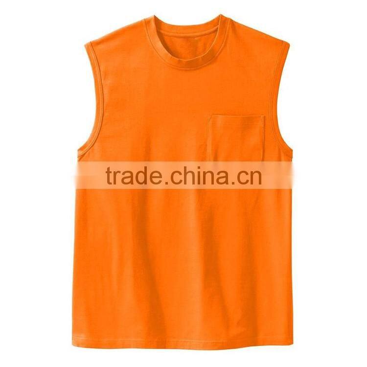 180gsm 100 Cotton Plus Size Wholesale Men's Blank Pocket Sleeveless T Shirt