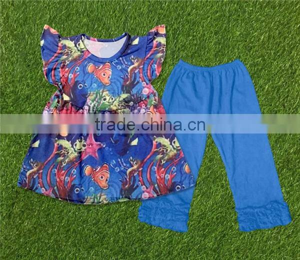 2016 Summer Girls Clothes green stripe Kids Top Suits T shirt + Capri Pants 2 PCS Boutique Short Baby Girls Clothing Sets