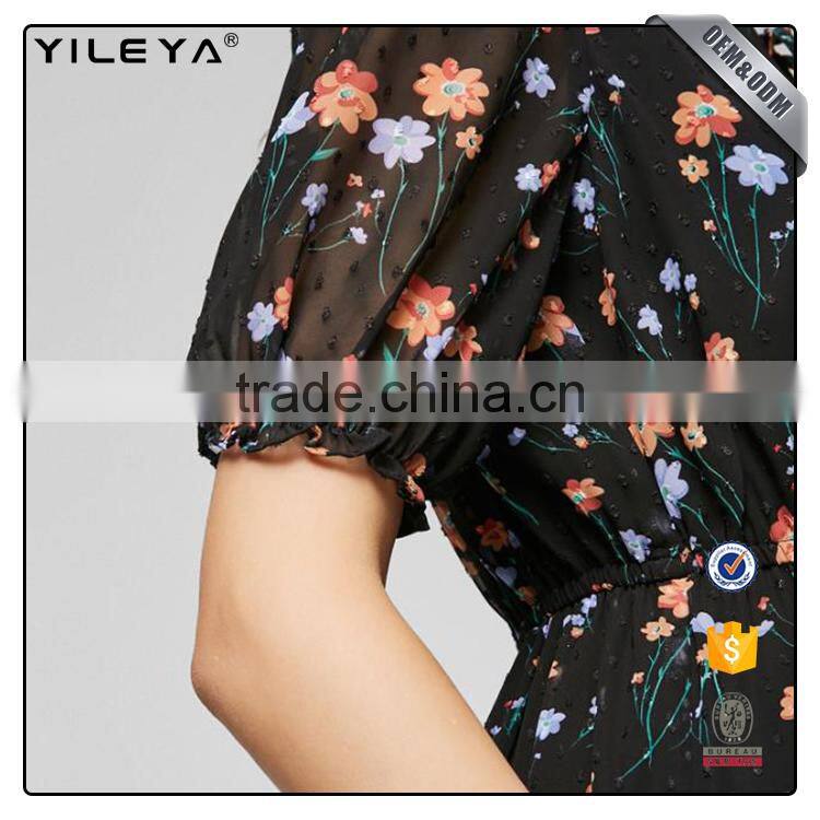 Custom factory service modern style casual women's summer long chiffon floral maxi dresses 2017