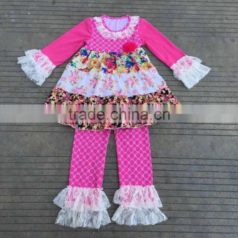 Hot sale baby clothes remake trousers ruffle sets pure red pants kids clothing cotton trim